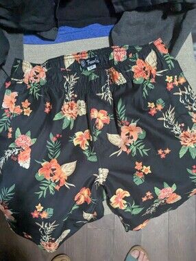 Trunks Black Floral Flat Front Men's Shorts